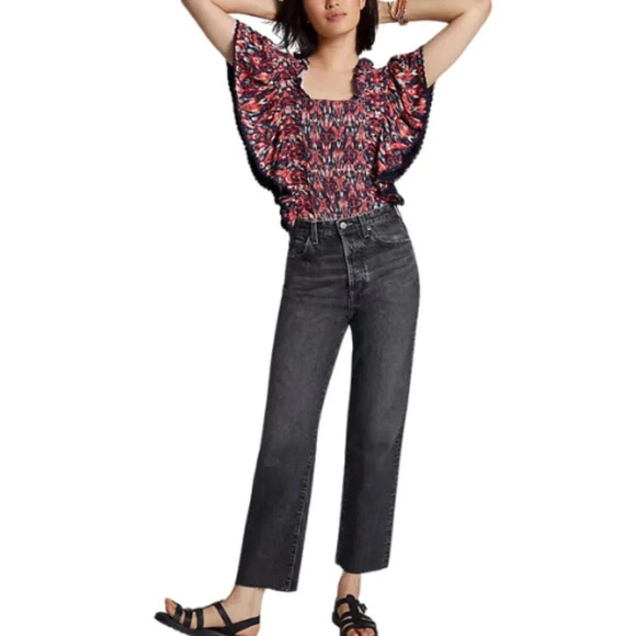 Anthropologie Womens 27 AG The Alexxis Cropped Straight Jeans Grey Wash Raw Hem - Picture 1 of 16